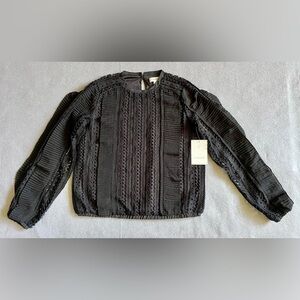 Calligraphie Black Laced Ruffles Long Sleeve Blouse Top Size Medium New!